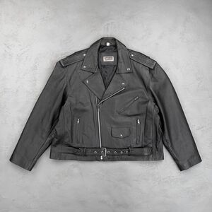 Vintage Fashion Elements Black Leather Biker Jacket Men's XL